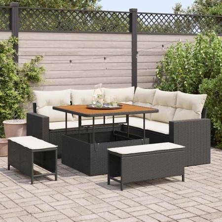 Conjunto de sofá de jardín 8 pcs Negro ratán sintético