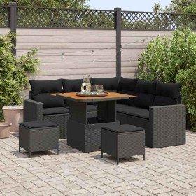 Conjunto de sofá de jardín 8 pcs Negro ratán sintético