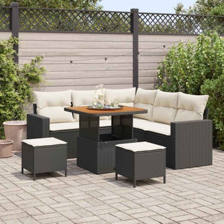 Conjunto de sofá de jardín 8 pcs Negro ratán sintético