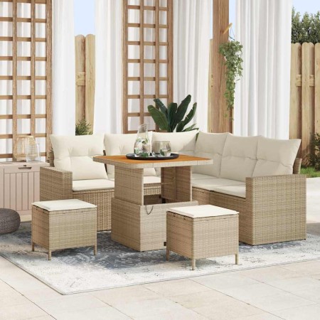 Conjunto de sofá de jardín 8 pcs Beige ratán sintético