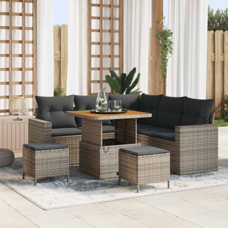 Conjunto de sofá de jardín 8 pcs Gris ratán sintético