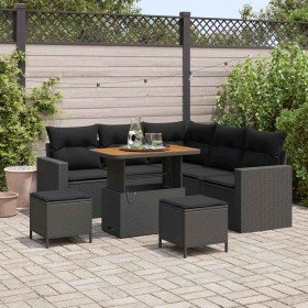 Conjunto de sofá de jardín 8 pcs Negro ratán sintético