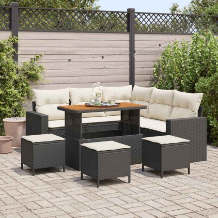Conjunto de sofá de jardín 9 pcs Negro ratán sintético