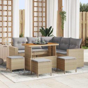 Conjunto de sofá de jardín 9 pcs Beige ratán sintético