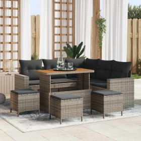 Conjunto de sofá de jardín 9 pcs Gris ratán sintético