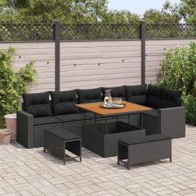 Conjunto de sofá de jardín 9 pcs Negro ratán sintético