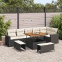 Conjunto de sofá de jardín 9 pcs Negro ratán sintético