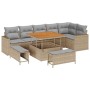 Conjunto de sofá de jardín 9 pcs Beige ratán sintético