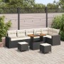 Conjunto de sofá de jardín 9 pcs Negro ratán sintético