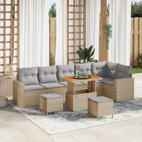 Conjunto de sofá de jardín 9 pcs Beige ratán sintético