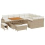 Conjunto de sofá de jardín 12 pcs Beige ratán sintético
