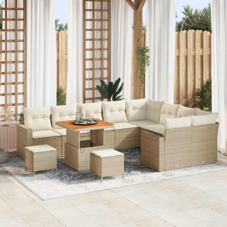 Conjunto de sofá de jardín 12 pcs Beige ratán sintético