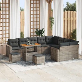 Conjunto de sofá de jardín 12 pcs Gris ratán sintético