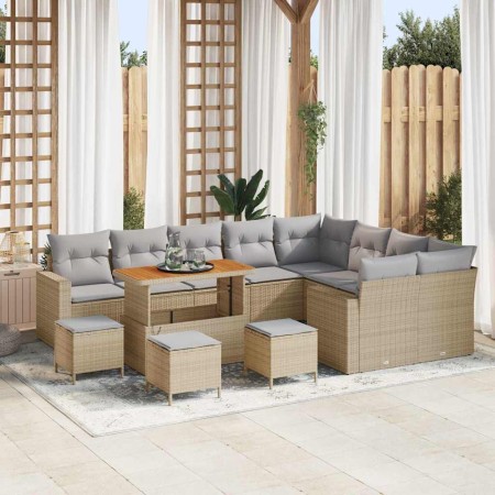 Conjunto de sofá de jardín 13 pcs Beige ratán sintético
