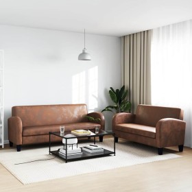 Conjunto de sofás 2 piezas ante artificial marrón