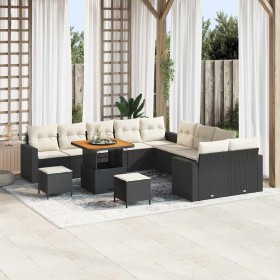 Conjunto de sofá de jardín 13 pcs Negro ratán sintético