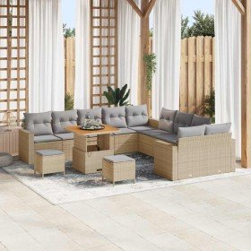Conjunto de sofá de jardín 13 pcs Beige ratán sintético