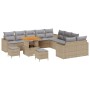 Conjunto de sofá de jardín 13 pcs Beige ratán sintético