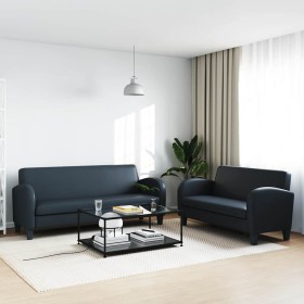 Conjunto de sofás 2 piezas cuero sintético negro