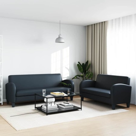 Conjunto de sofás 2 piezas cuero sintético negro