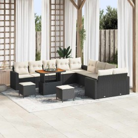 Conjunto de sofá de jardín 13 pcs Negro ratán sintético
