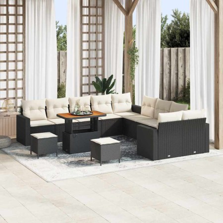 Conjunto de sofá de jardín 13 pcs Negro ratán sintético