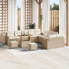 Conjunto de sofá de jardín 13 pcs Beige ratán sintético
