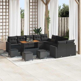 Conjunto de sofá de jardín 14 pcs Negro ratán sintético