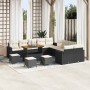 Conjunto de sofá de jardín 14 pcs Negro ratán sintético