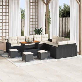 Conjunto de sofá de jardín 14 pcs Negro ratán sintético