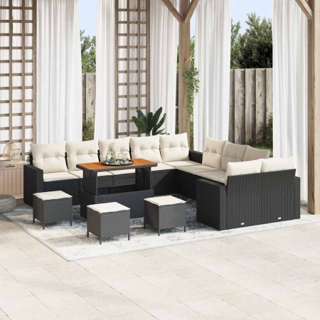 Conjunto de sofá de jardín 14 pcs Negro ratán sintético