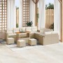 Conjunto de sofá de jardín 14 pcs Beige ratán sintético