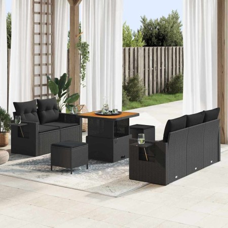 Conjunto de sofá de jardín 8 pcs Negro ratán sintético