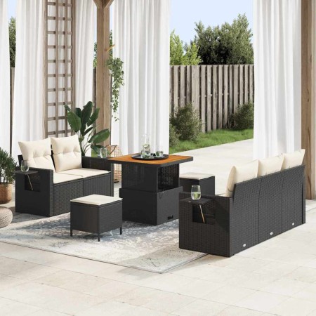 Conjunto de sofá de jardín 8 pcs Negro ratán sintético