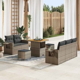 Conjunto de sofá de jardín 8 pcs Gris ratán sintético