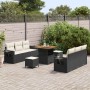 Conjunto de sofá de jardín 9 pcs Negro ratán sintético