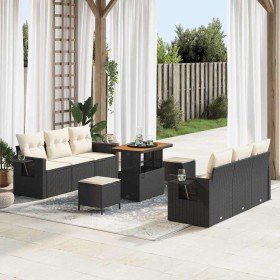 Conjunto de sofá de jardín 9 pcs Negro ratán sintético