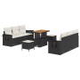 Conjunto de sofá de jardín 9 pcs Negro ratán sintético