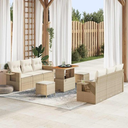Conjunto de sofá de jardín 9 pcs Beige ratán sintético