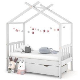 Estructura de cama niños y cajón madera maciza blanca 70x140 cm