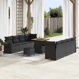 Conjunto de sofá de jardín 11 pcs Negro Poliratán