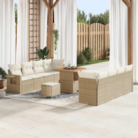 Conjunto de sofá de jardín 11 pcs Beige Poliratán