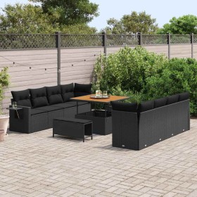 Conjunto de sofá de jardín 11 pcs Negro Poliratán