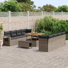 Conjunto de sofá de jardín 11 pcs Gris Poliratán