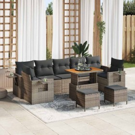 Conjunto de sofá de jardín 10 pcs Gris ratán sintético