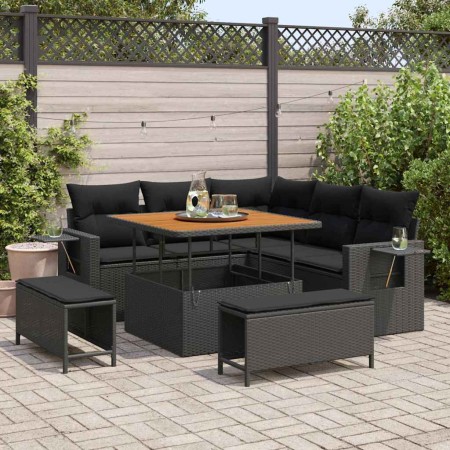 Conjunto de sofá de jardín 8 pcs Negro ratán sintético