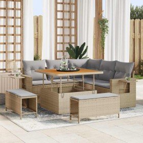 Conjunto de sofá de jardín 8 pcs Beige ratán sintético