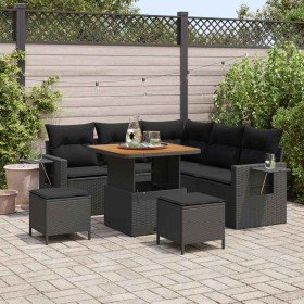 Conjunto de sofá de jardín 8 pcs Negro ratán sintético