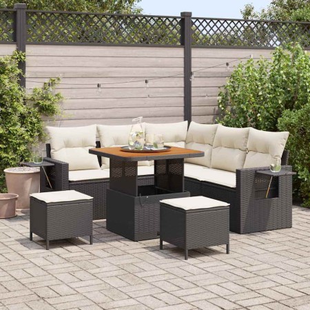 Conjunto de sofá de jardín 8 pcs Negro ratán sintético