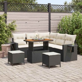 Conjunto de sofá de jardín 8 pcs Negro ratán sintético